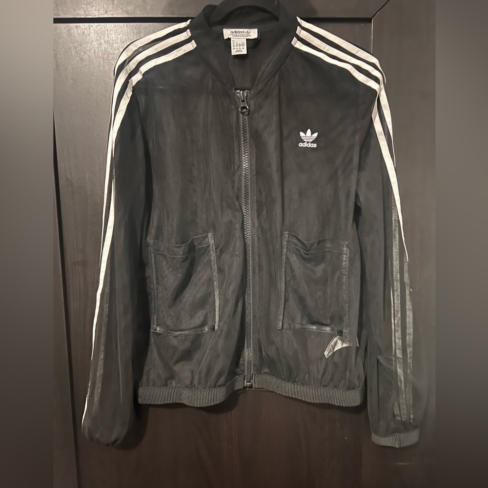 Adidas Black and White Mesh Track Jacket Bomber